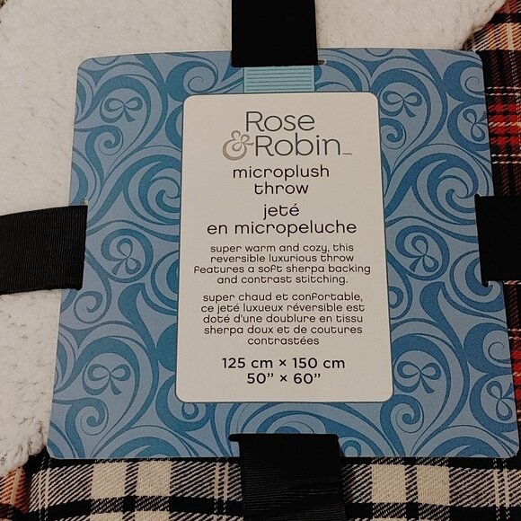 ROSE & Robin Microplush Throw Blanket Plaid 50" x 60" BNIP Sherpa Throw - Picture 2 of 6
